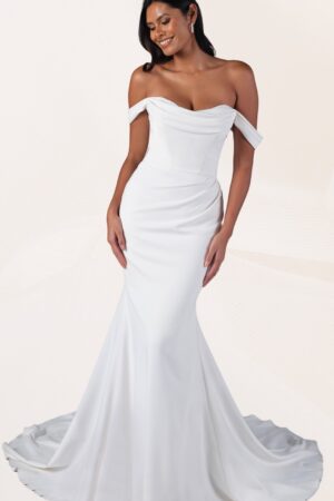 Our exclusive Bridal dresses wedding dress bride wearing wedding dress posing in her dream wedding dress gown Vaughan bridal shop White Lace Bridal Couture