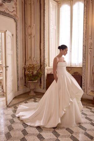 Lottie by Justin Alexander bride posing in her dream dress White Lace Bridal Couture Vaughan, Toronto Woodbridge, Ontario Canada USA